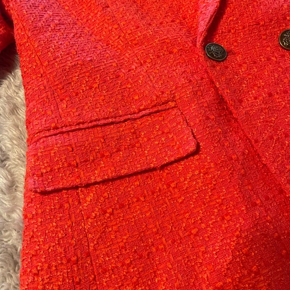 LOFT sz 4 Tweed Rapture Red Coral Double Breasted Blazer Jacket Business Holiday - Picture 6 of 16